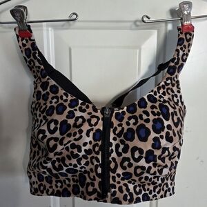 VICTORIA'S SECRET Knockout Sport Long Line Front-close Zip Bra Leopard/Black